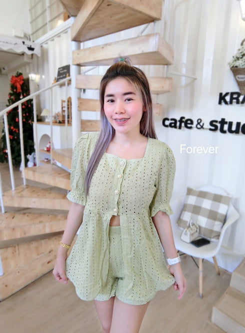 FOREVER Lace Hollow Two Piece Set